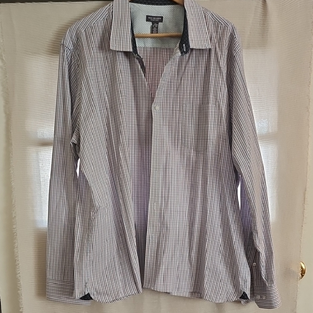 Van Heusen Men's Checkered Button-Down Shirt - Navy, Red, and White
